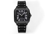 THB Factory Santos De Cartier 39.8*47.5mm 316L Steel Black Face Rubber Strap Men Watch